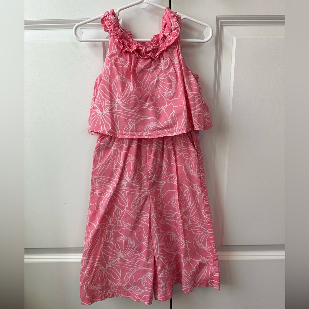Janie and Jack Girls Bubblegum Pink Floral Jumpsuit (Size 3)